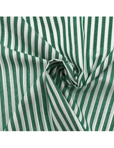 Tessuto popeline di cotone - Righe larghe - Verde scuro