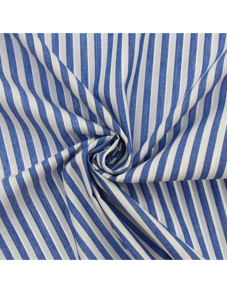 Tessuto popeline di cotone - Righe larghe - Blu