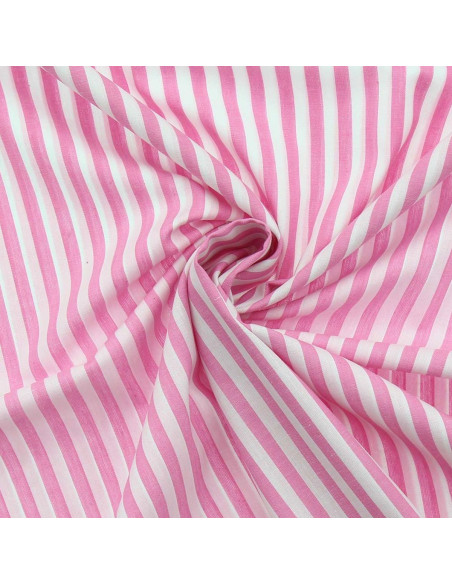 Tessuto popeline di cotone - Righe larghe - Rosa