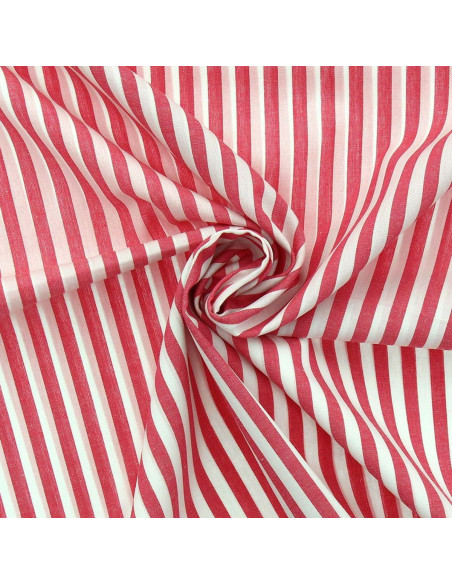 Tessuto popeline di cotone - Righe larghe - Rosso ciliegia