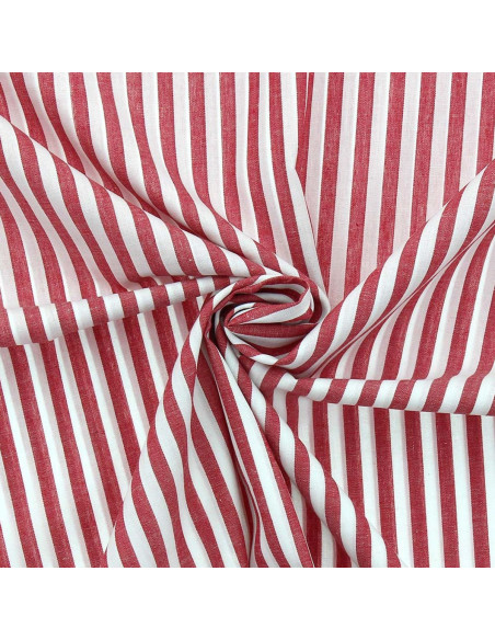 Tessuto popeline di cotone - Righe larghe - Rosso