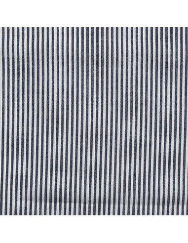 Tessuto popeline di cotone - Righe sottili - Blu marino