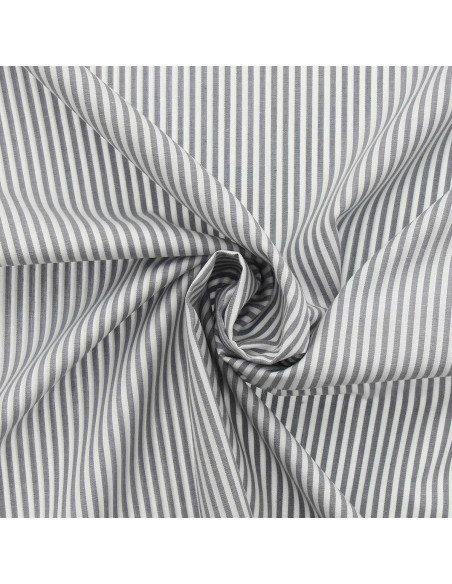 Tessuto popeline di cotone - Righe sottili - Grigio