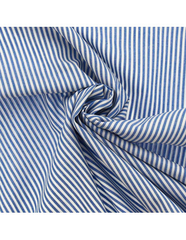 Tessuto popeline di cotone - Righe sottili - Blu