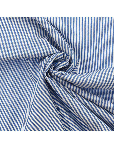 Tessuto popeline di cotone - Righe sottili - Blu