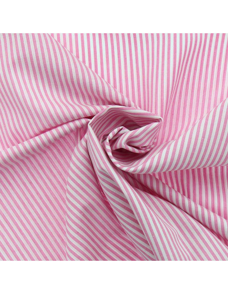 Tessuto popeline di cotone - Righe sottili - Rosa