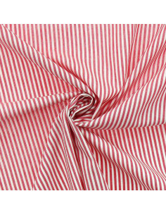 Tessuto popeline di cotone - Righe sottili - Rosso ciliegia