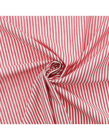 Tessuto popeline di cotone - Righe sottili - Rosso ciliegia