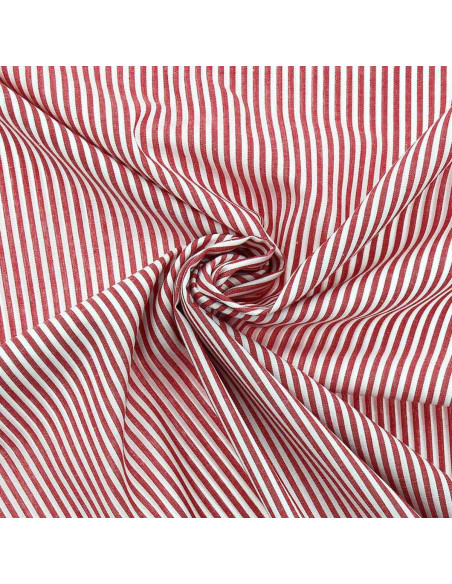 Tessuto popeline di cotone - Righe sottili - Rosso