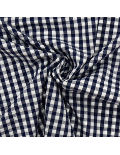 Tessuto popeline di cotone - Vichy a grandi quadri - Blu marino