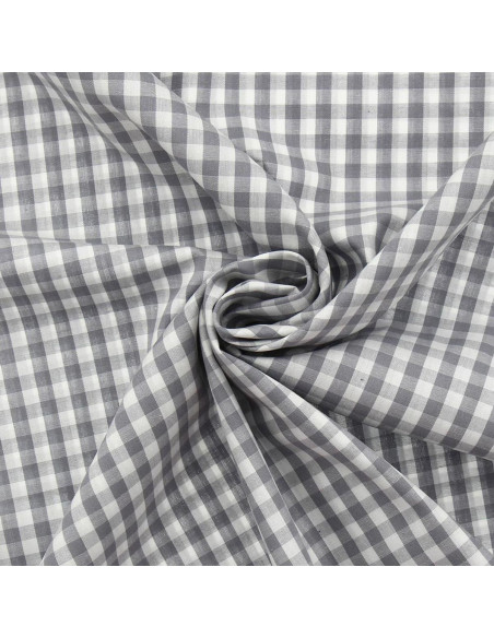 Tessuto popeline di cotone - Vichy grandi quadri - Grigio
