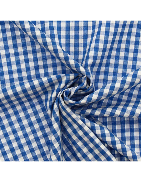 Tessuto popeline di cotone - Vichy grandi quadri - Blu