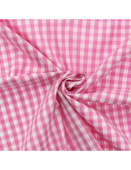 Tessuto popeline di cotone - Vichy a grandi quadri - Rosa