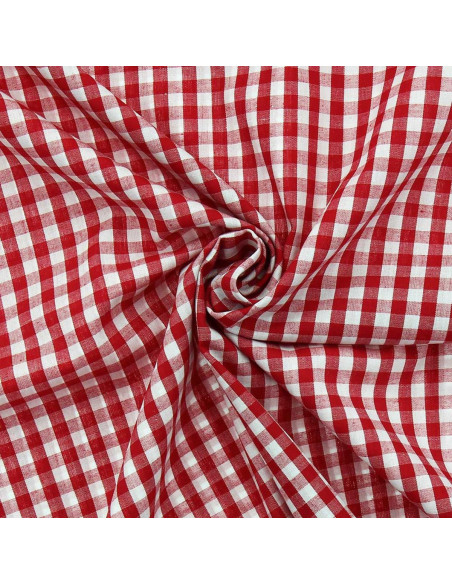 Tessuto popeline di cotone - Vichy grandi quadri - Rosso