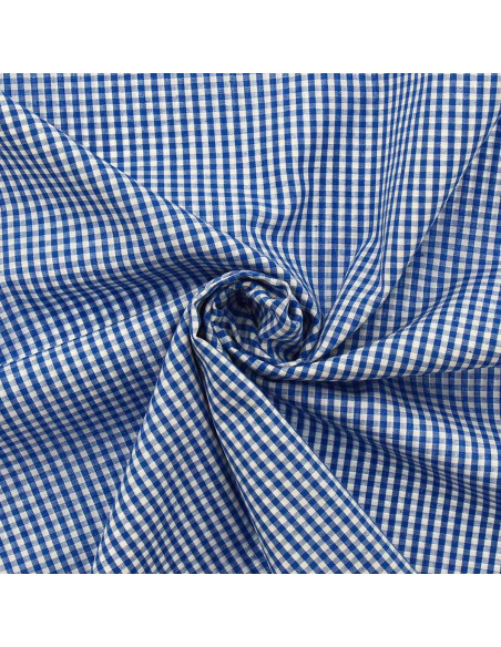 Tessuto popeline di cotone - Vichy piccoli quadretti - Blu