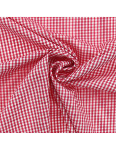 Tessuto popeline di cotone - Vichy piccoli quadretti - Lampone