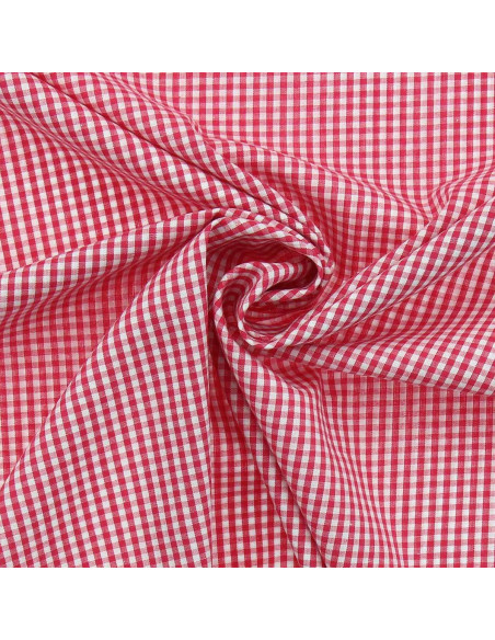 Tessuto popeline di cotone - Vichy piccoli quadretti - Lampone