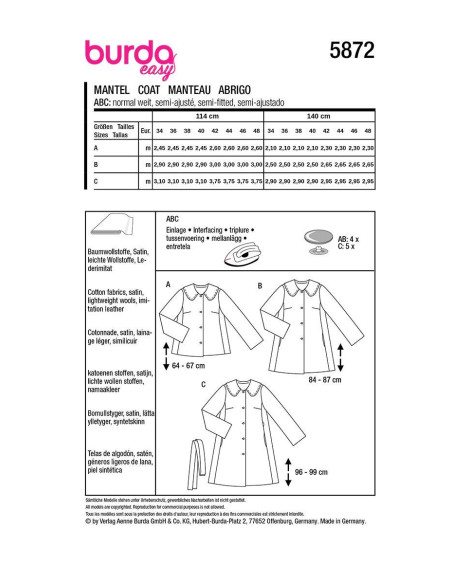 Modello di cappotto - Burda 5872