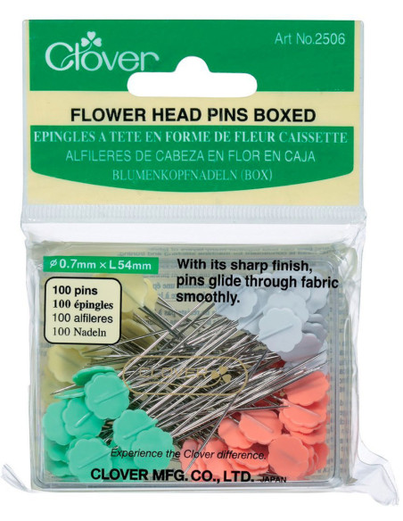 Scatola di 100 spilli con testa a forma di fiore Clover