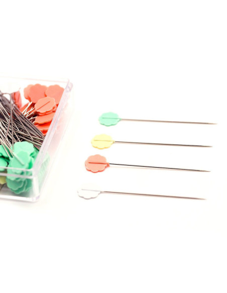 Scatola di 100 spilli con testa a forma di fiore Clover