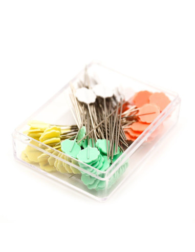 Scatola di 100 spilli con testa a forma di fiore Clover