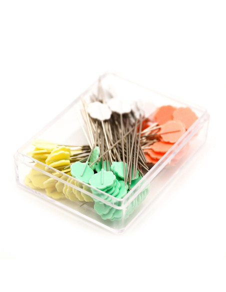 Scatola di 100 spilli con testa a forma di fiore Clover