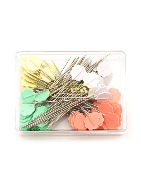 Scatola di 100 spilli con testa a forma di fiore Clover