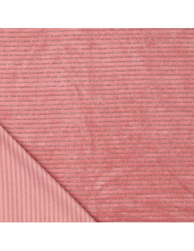 Tessuto velluto a righe lurex - Rosa antico
