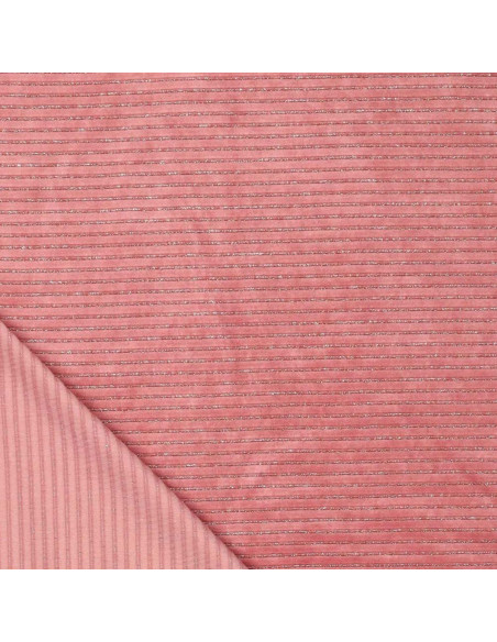 Tessuto velluto a righe lurex - Rosa antico