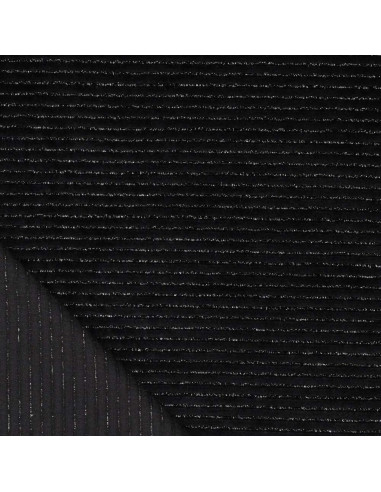 Tessuto velluto a righe lurex - Nero