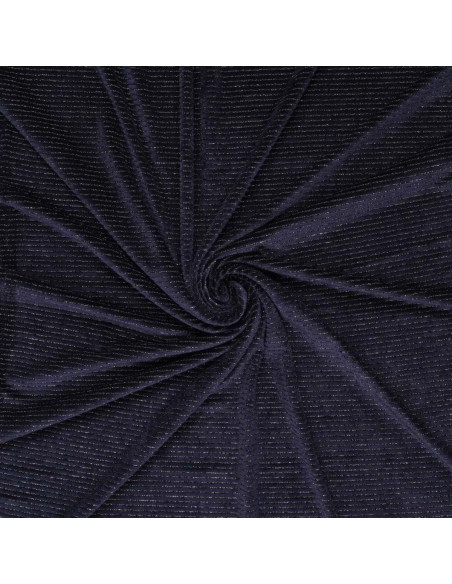 Tessuto velluto a righe lurex - Blu marino