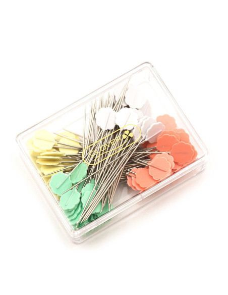 Scatola di 100 spilli con testa a forma di fiore Clover