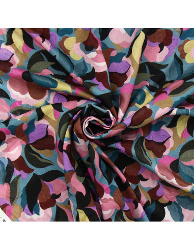 Tessuto in viscosa fantasia - Abiva pietra blu e rosa