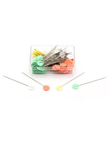 Scatola di 100 spilli con testa a forma di fiore Clover