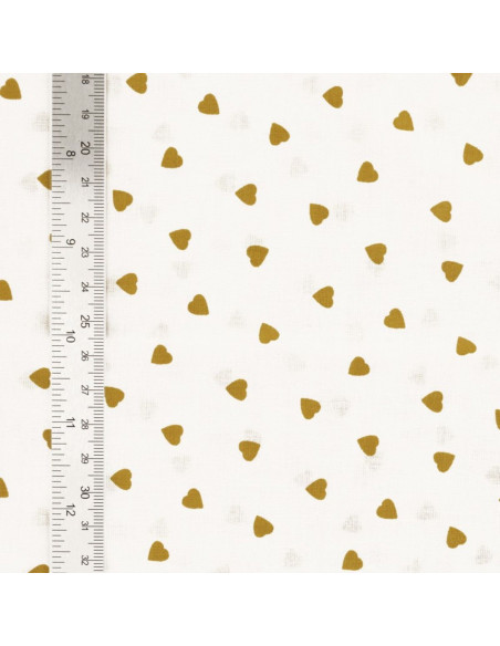 Tessuto popeline di cotone fantasia - Cuore curry