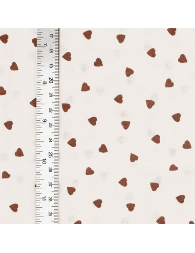 Tessuto popeline di cotone fantasia - Cuore marrone