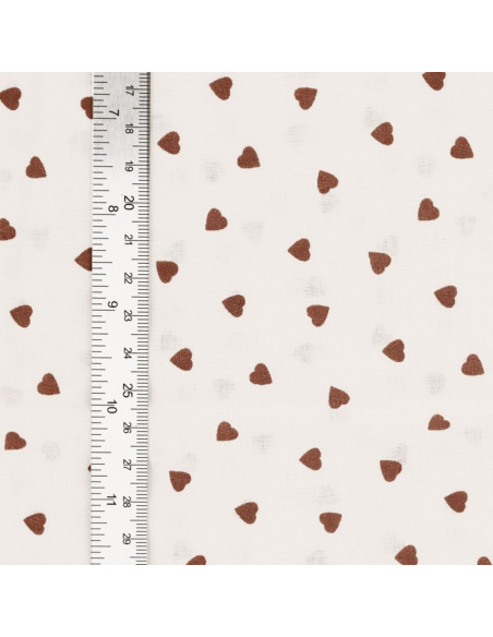 Tessuto popeline di cotone fantasia - Cuore marrone