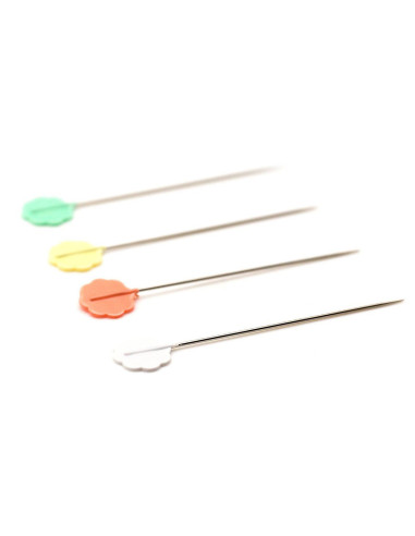 Scatola di 100 spilli con testa a forma di fiore Clover