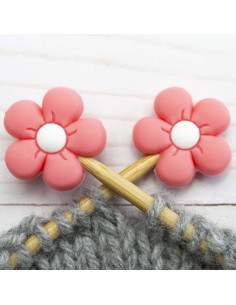 Tappi ferma-maglia per ferri da maglia - Fiore rosa