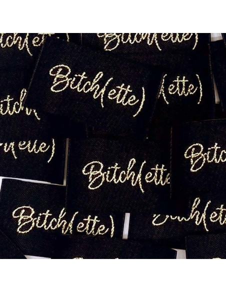 Set di 5 etichette tessute da cucire Bitch(ette) lurex