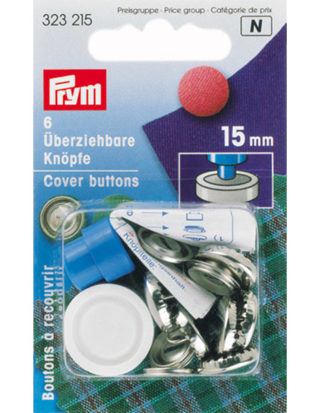 Scatola 6 bottoni da rivestire con attrezzo 15 mm