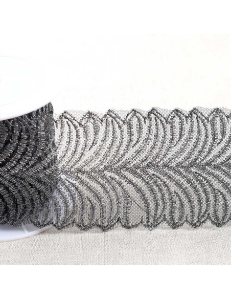 Ricamo metallico su tulle - Nero e argento
