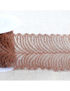 Ricamo metallico su tulle - Nero, oro e rosa