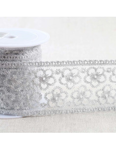 Ricamo metallico fiori su tulle - Argento