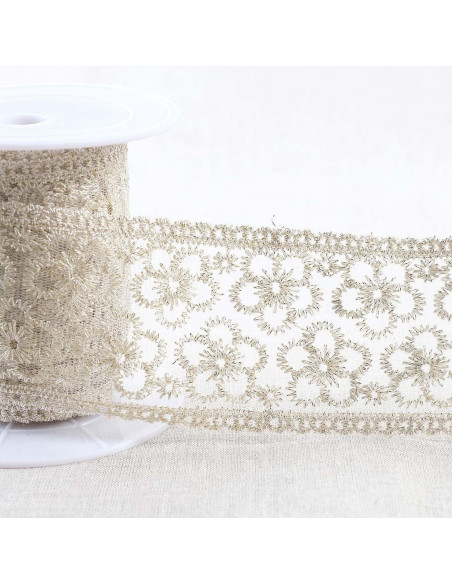 Ricamo metallico fiori su tulle - Oro