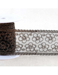 Ricamo metallico fiori su tulle - Nero e oro
