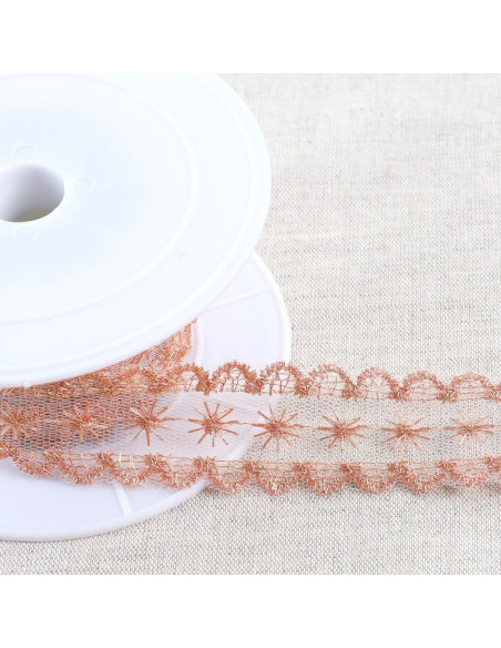 Ricamo metallico stelle su tulle - Oro rosa
