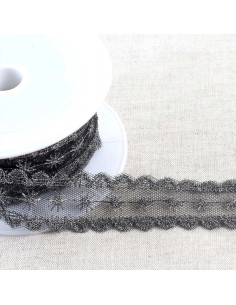 Ricamo metallico stelle su tulle - Nero e argento