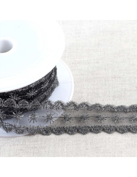 Ricamo metallico stelle su tulle - Nero e argento