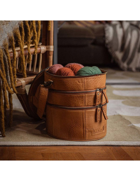 Borsa portaoggetti in pelle per il lavoro a maglia Muud Bturn - Whisky